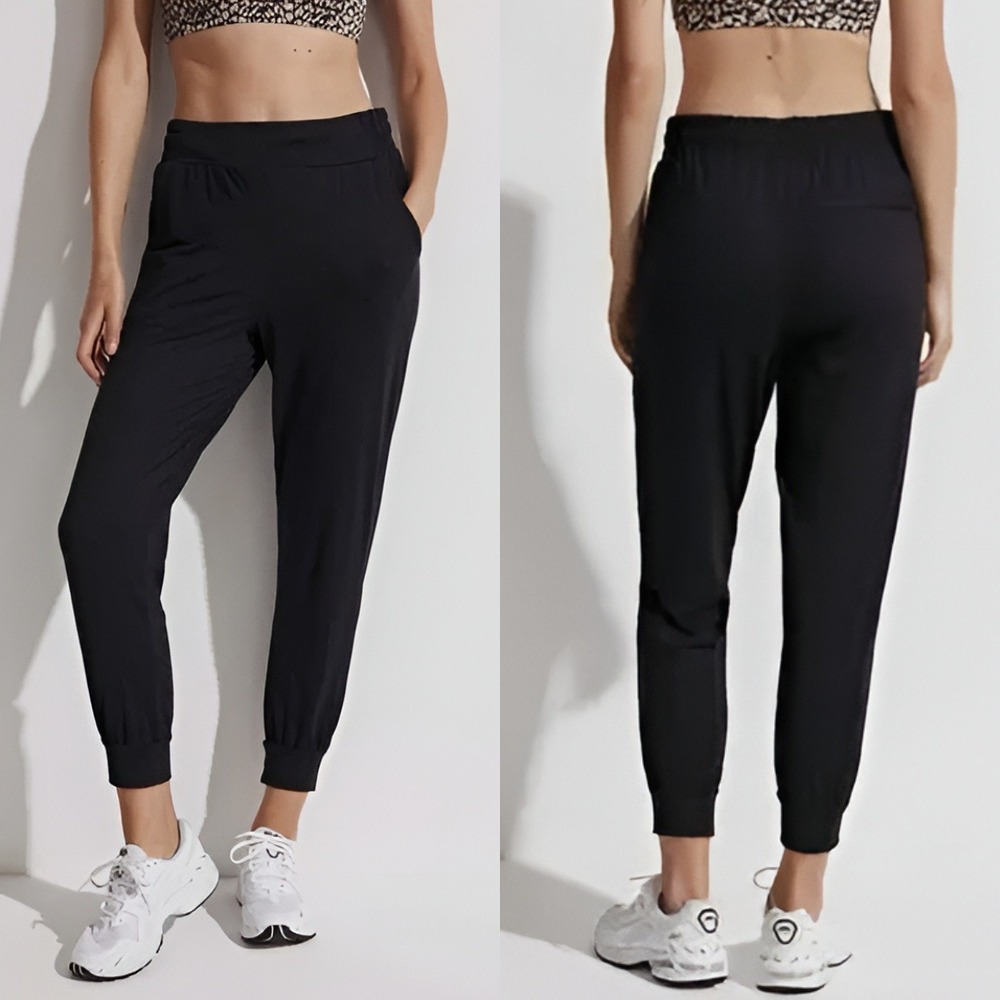 Varley Black Siena Fluid Stretch Jersey Pants Jogger Tapered Size Small